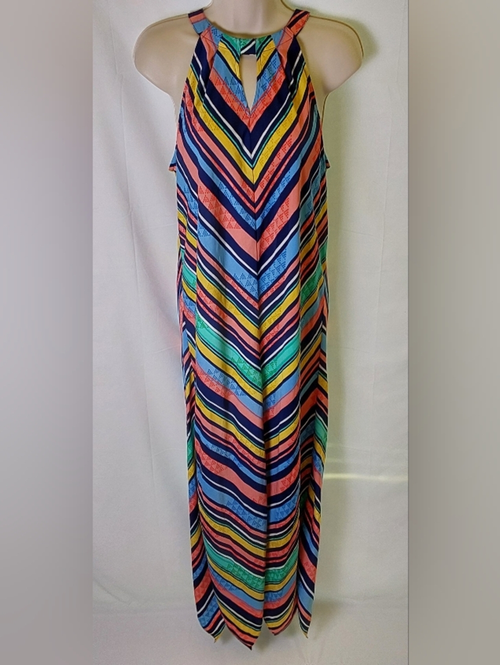 Laundry By Shelli Segal Multicolor Chevron Halter-Style Maxi Dress